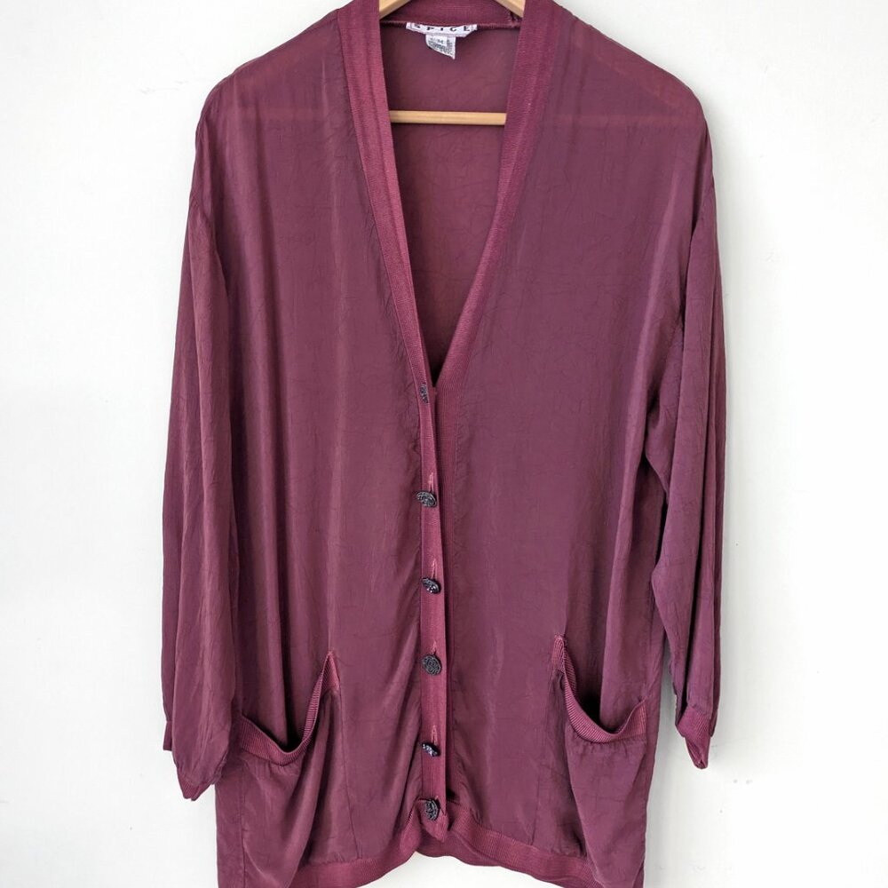 90's vtg dark dusty rose draped cardigan jacket